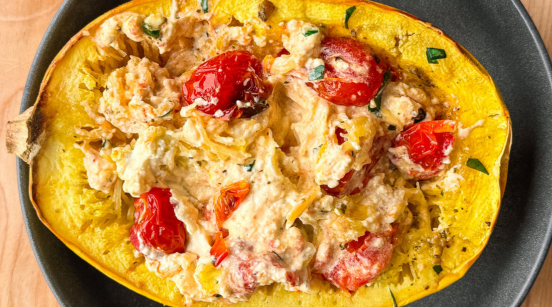 Baked Spaghetti Squash with creamy filling and tomatoes