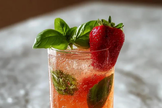 Strawberry Basil Honey Balsamic Spritz