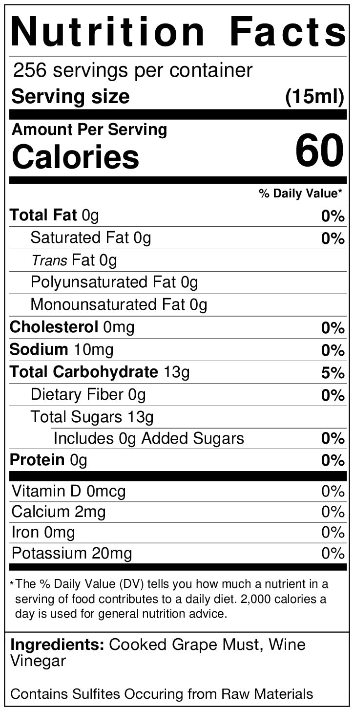 Nutrition facts label for a product with serving size, calories, and detailed nutritional information.