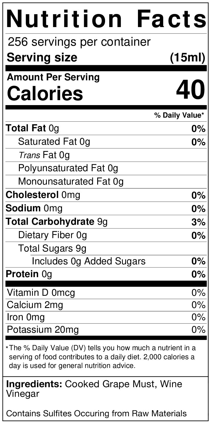 Nutrition facts label for a product with serving size, calories, and detailed nutritional information.