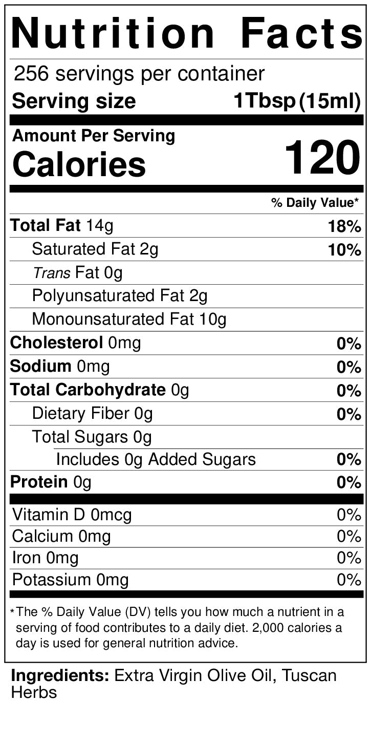 Nutrition facts label for a product with serving size, calories, and detailed nutritional information.